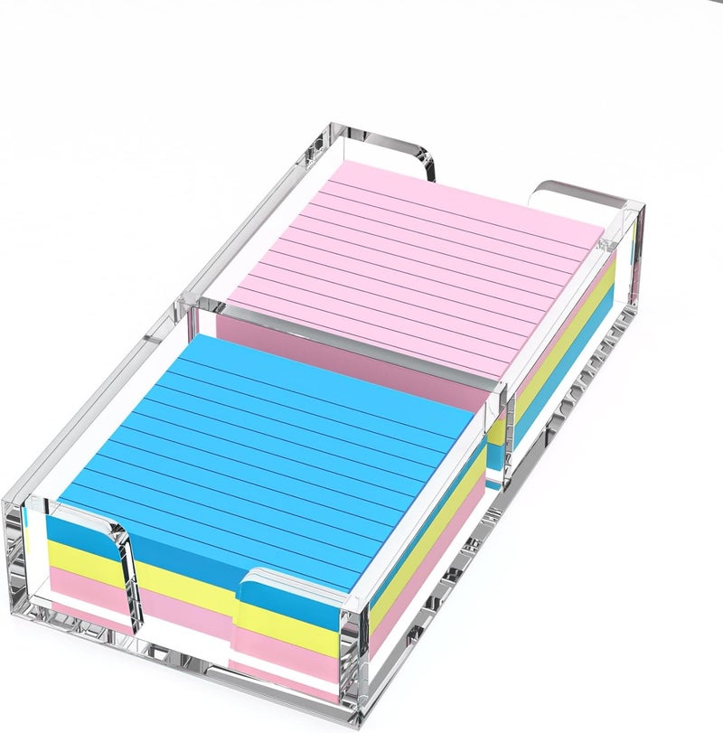 WINFFOR Acrylic Notepad Holder Dispenser - 3x3 in 2IN1 Sticky Note Memo Holder for Desk Organizer (W/O Pads) Office Desk Accessories School Supplies, Crystal Clear - Image 1